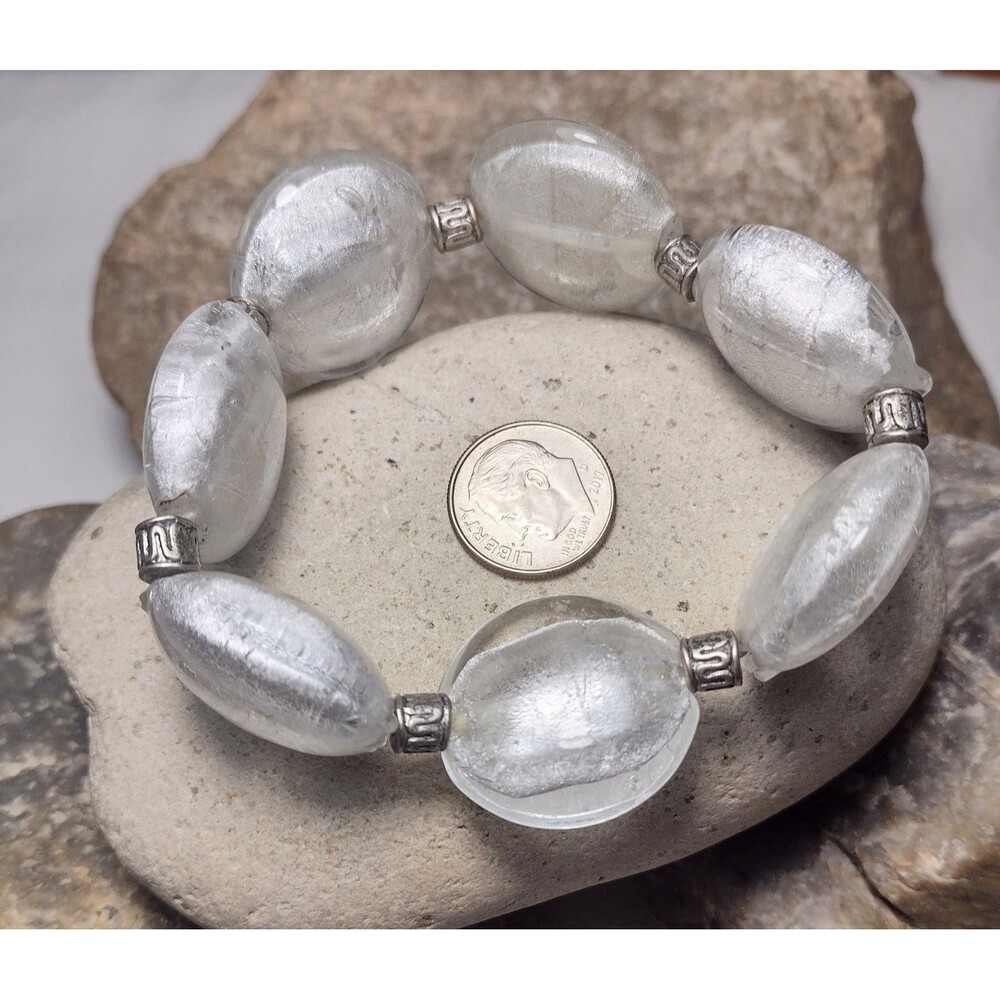 Murano Glass Silver Foil Beaded Chunky Bracelet View 2